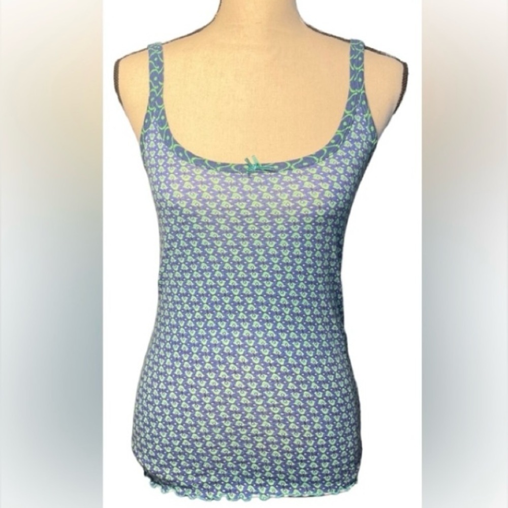 Free People cami sleeveless tank top blue & green print Small EUC